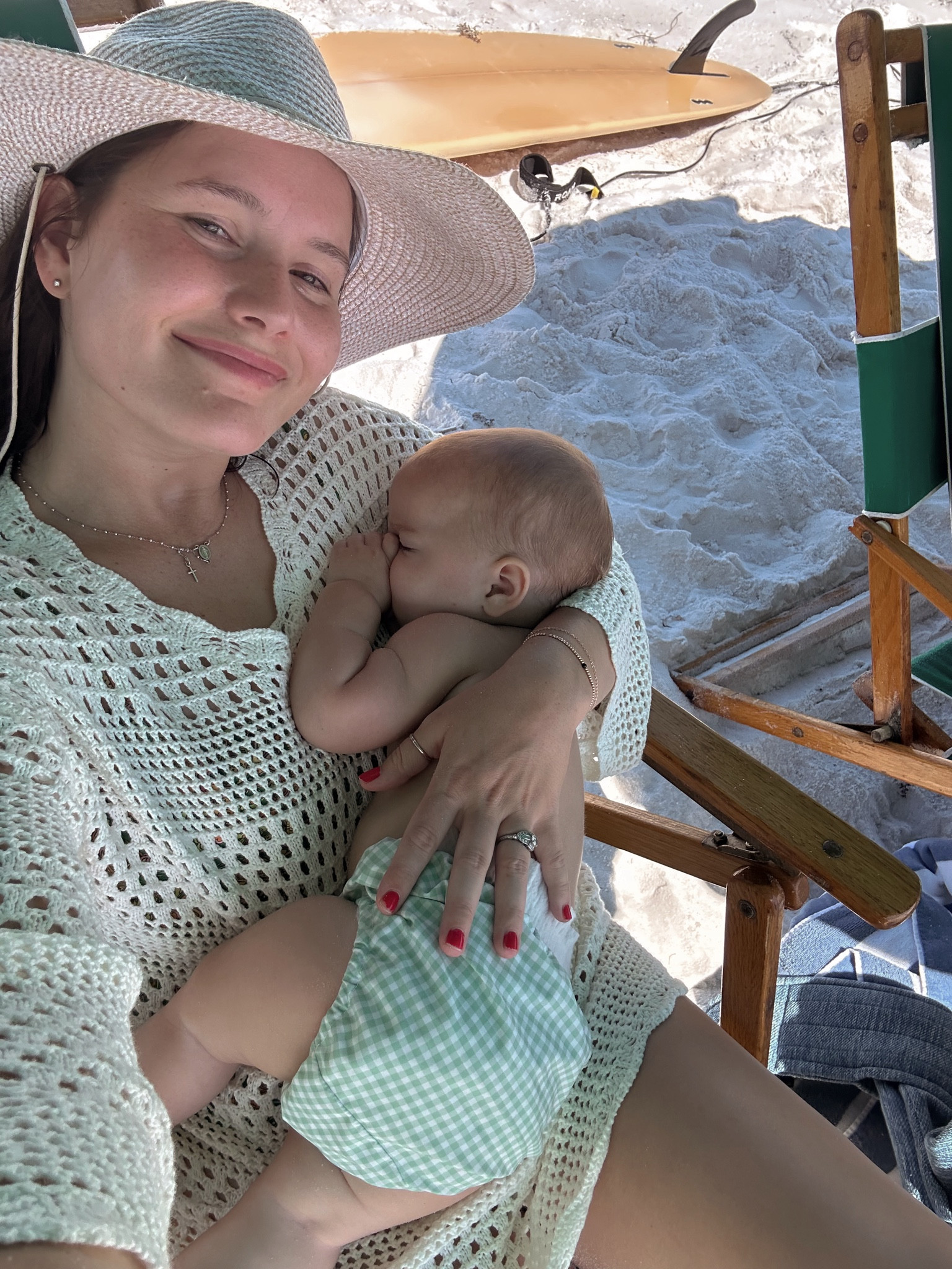 Beach day! Wearing a size small in coverup and Wells diaper cover is 12-18 months…Minnow def runs small! 