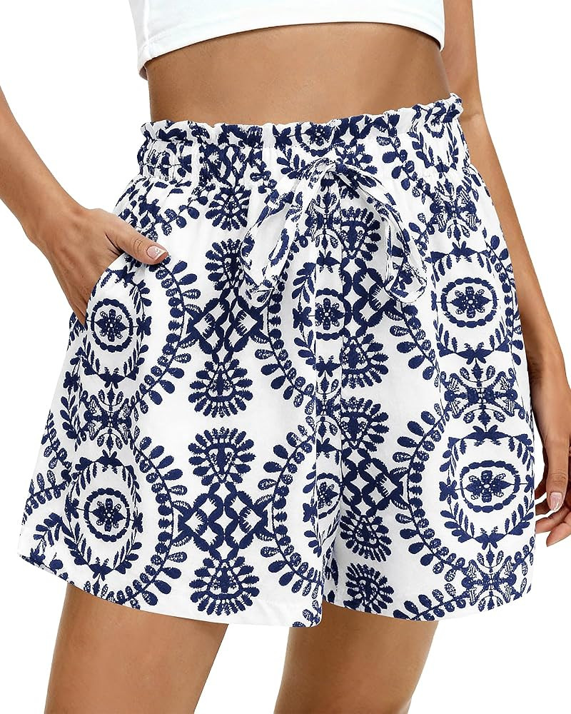 BTFBM Womens Shorts Dressy Casual Summer Spring Outfits 2026 Floral High Waist Wide Leg Loose Boh... | Amazon (US)