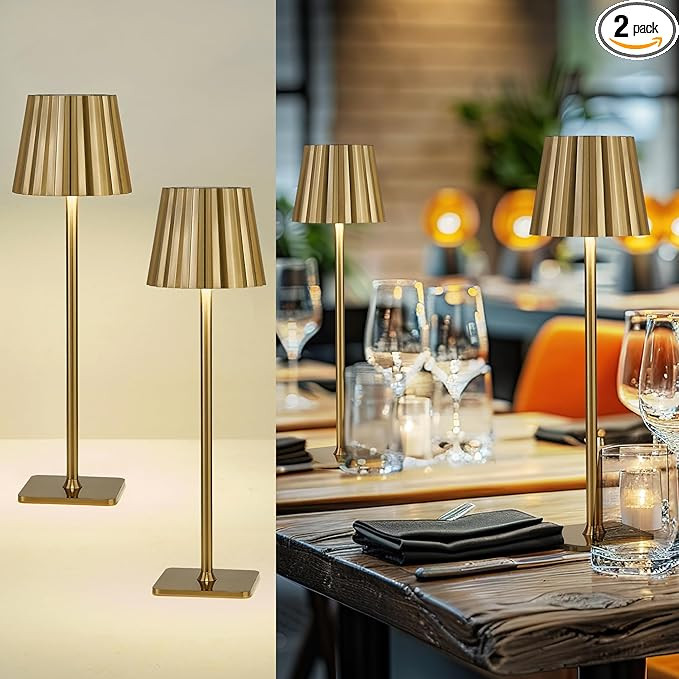 Cordless LED Desk Lamps, Table Lamp with Polisehd Gold Finish, 3 Colors Stepless Dimming, Touch C... | Amazon (US)