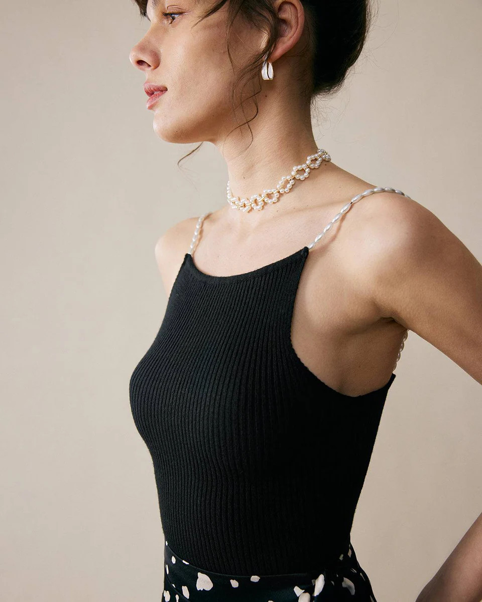 The Beaded Strap Ribbed Cami Top | rihoas.com