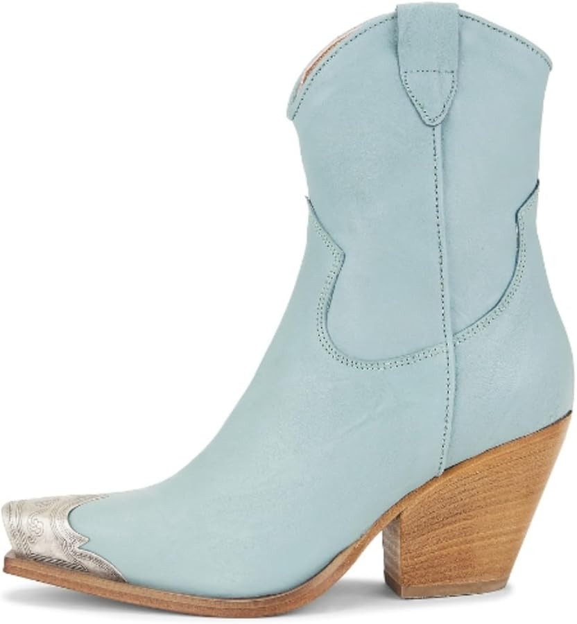 keleimusi Women's Western Cowgirl Ankle Boots Stacked Block Heel Cowboy Booties Steel Toe Heeled ... | Amazon (US)