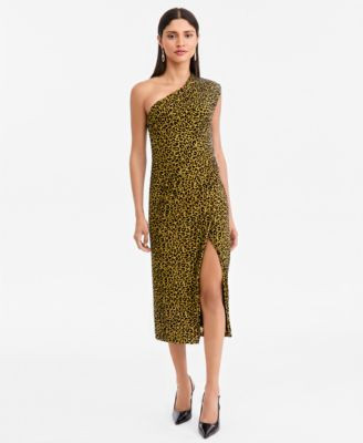 Women's Leopard Embossed One-Shoulder Side-Slit Dress, Macy's Exclusive | Macy's