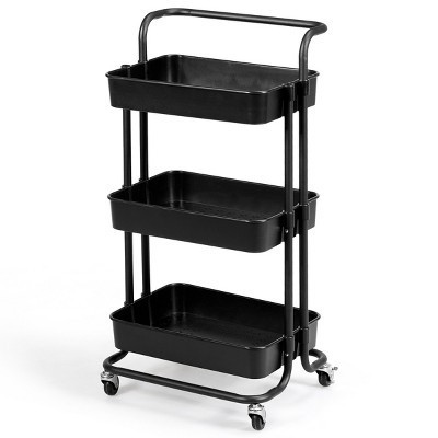 3 Tier Rolling Cart W/Wheels Practical Handle&ABS Storage Basket Organizer Black | Target