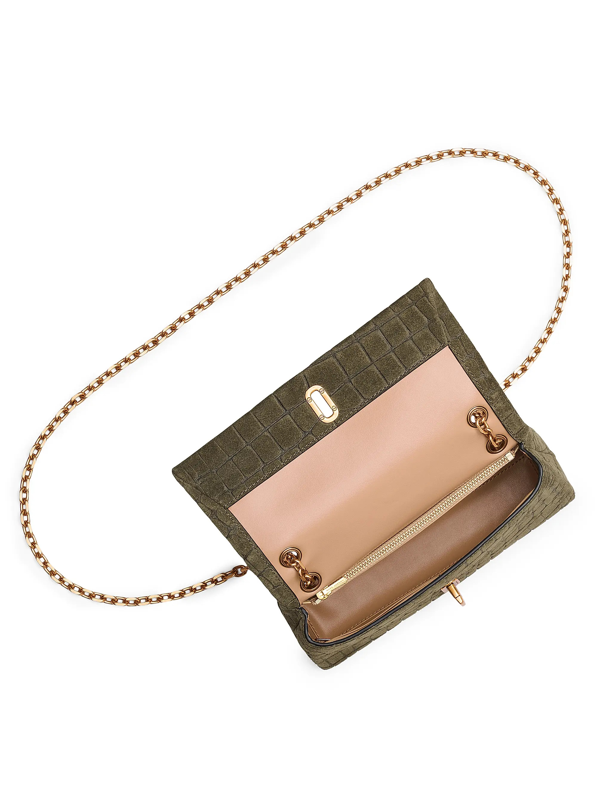 The Dual Mini Croc-Embossed Suede Chain Bag | Saks Fifth Avenue