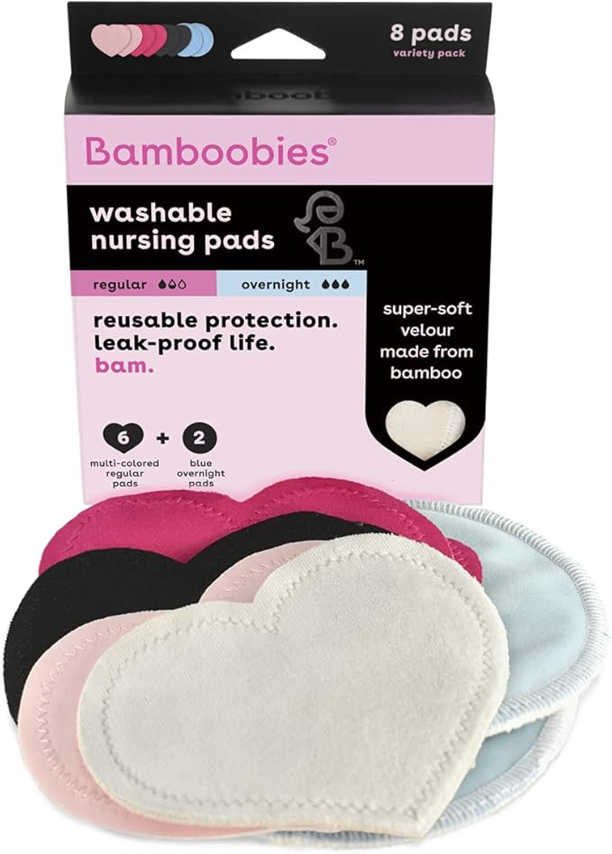 Bamboobies Women’s Nursing Pads, Reusable and Washable, Multi-Color, 3 Regular Pairs and 1 Over... | Amazon (US)
