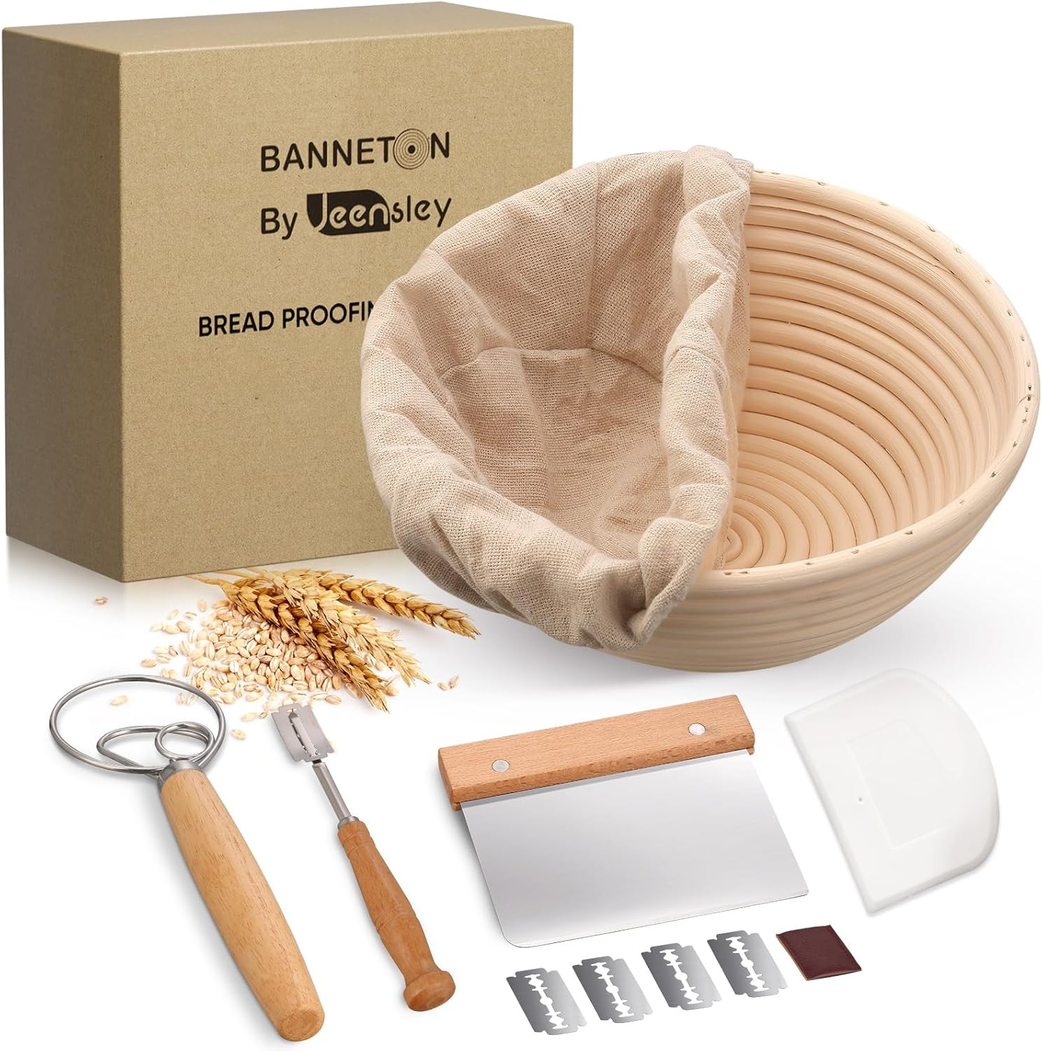 Boxed Sourdough Bread Proofing Basket Round Banneton Bowl with Liner and Bread Making Tools Handm... | Amazon (US)