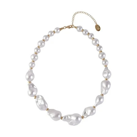 Time and Tru Women's Bar Wavy Acrylic Pearl Goldtone Necklace | Walmart (US)