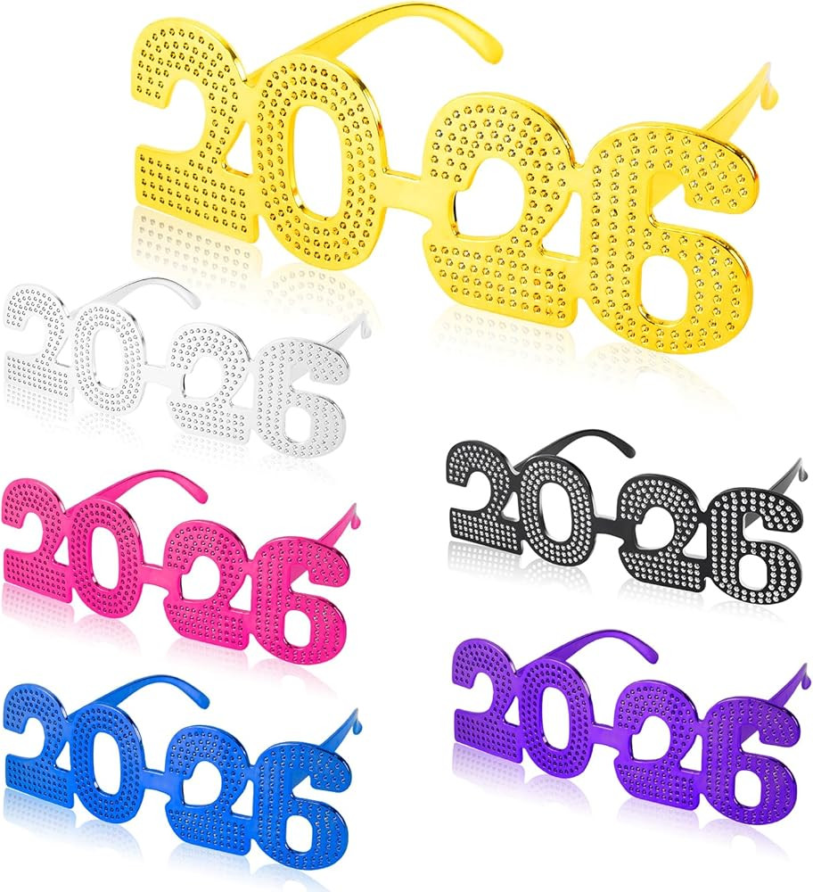 2026 Plastic Glasses Happy New Year Glitter Eyeglasses for 2026 Party New Year Eve Costume Photo ... | Amazon (US)