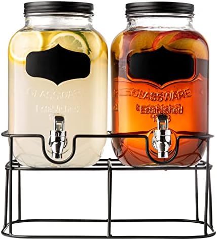 Amazon.com | Royalty Art Dual Mason Jar Drink Dispensers with Metal Stand (4-Liters Each) Leakpro... | Amazon (US)