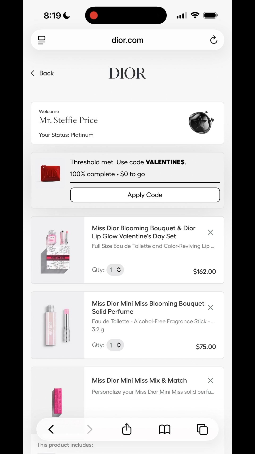 found a glitch that lets you use two promo codes for TWO free pouches with your dior beauty order rn! here’s what you need to do step by step:

1. make sure you’re logged into your account 
2. add at least $250 to your cart 
3. add the first promo code for the pink pouch by selecting “add promo code” and typing in MAGICQ1
4. scroll back up to the top where it says “Threshold met. Use code VALENTINES” and press “Apply Code”
5. scroll down and confirm that both of the gifts show in your cart
6. select what packaging you want and check out 🫶

i’ve linked some favs + new arrivals below! 🩷

#LTKValentine #LTKBeauty