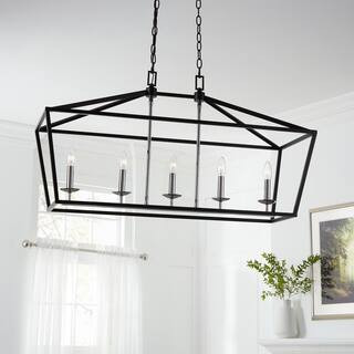 Weyburn 5-Light Black and Polished Chrome Caged Farmhouse Chandelier for Dining Room | The Home Depot