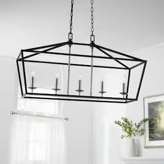 Home Decorators Collection Weyburn 5-Light Black and Polished Chrome Caged Farmhouse Chandelier f... | The Home Depot