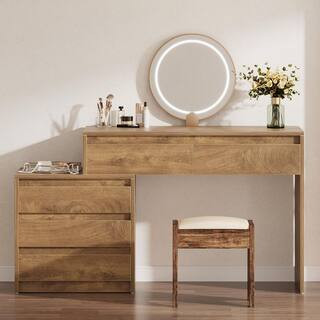 BYBLIGHT Helotes 63 in. Brown Makeup Vanity Table Make Up Desk Large Dressing Table with 5-Drawer... | The Home Depot