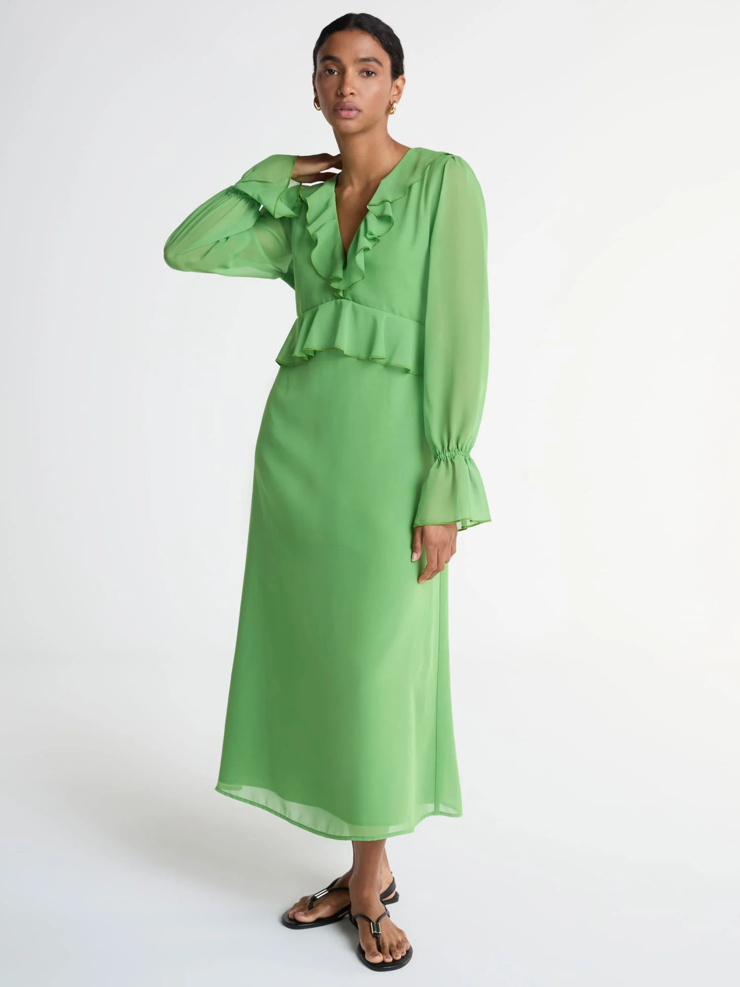 Scoop Women’s Chiffon Ruffle Maxi Dress with Long Sleeves, Sizes XS-XXL - Walmart.com | Walmart (US)