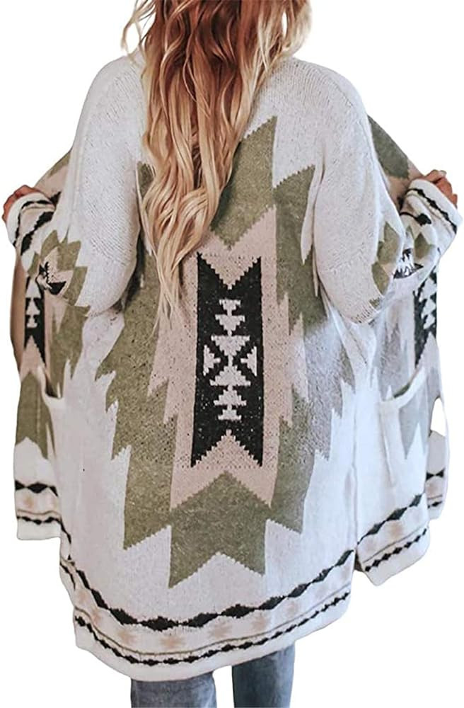 Jawint Women Vintage Tribal Knitted Cardigan Sweater Coat Western Casual Open Front Outwear with ... | Amazon (US)