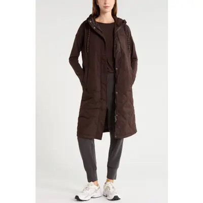 Zella Long Hooded Puffer Vest in Grey Moonbeam at Nordstrom, Size Large | Nordstrom