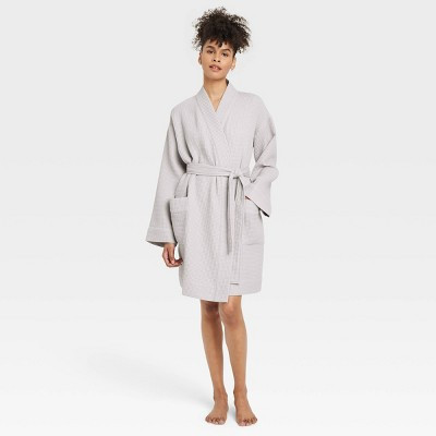 Women's Waffle Robe - Auden™ Light Gray M/L: Front Tie, Long Sleeve | Target