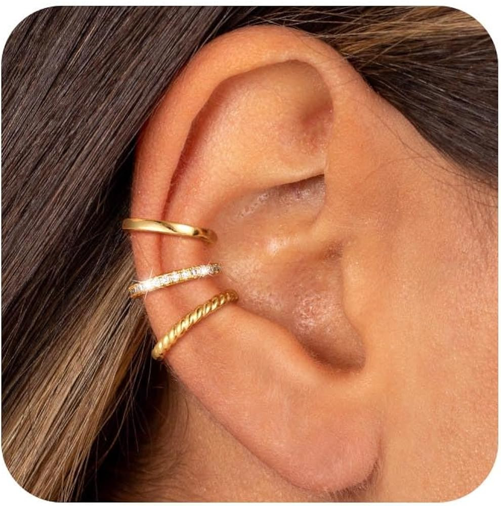 Gold Ear Cuffs Non Piercing: 14K Gold Plated/Silver Cuff Earrings for Women Trendy Chain Cubic Zi... | Amazon (US)