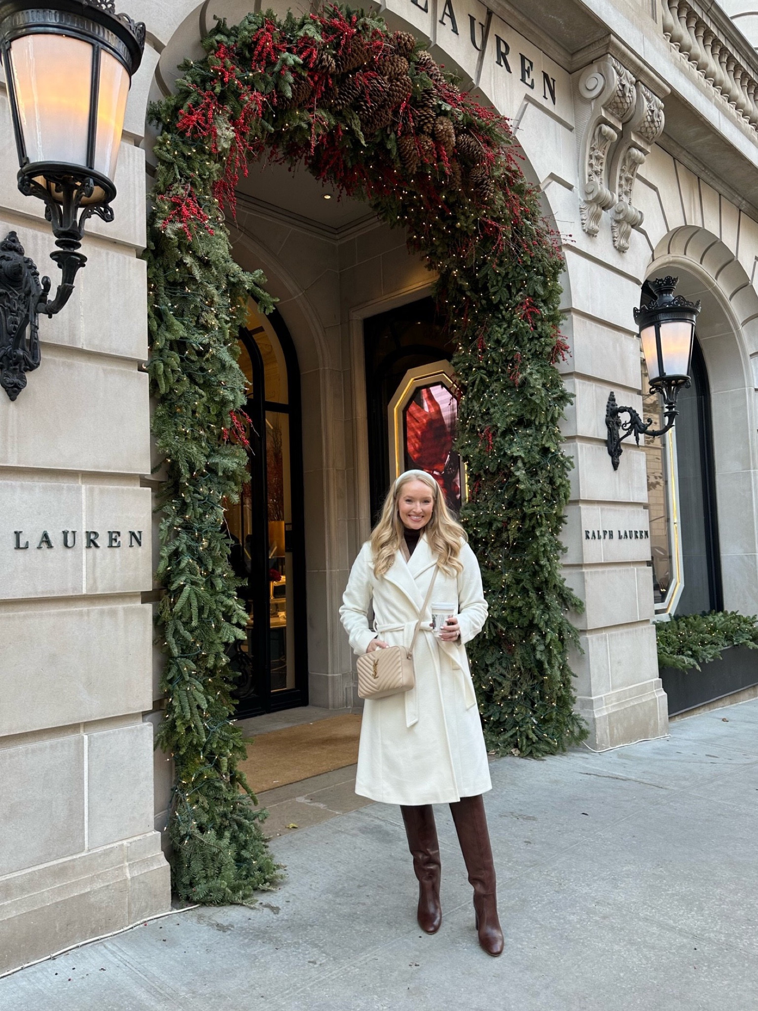 Cream coat with knee high boots in NYC // nyc outfit // winter outfit 