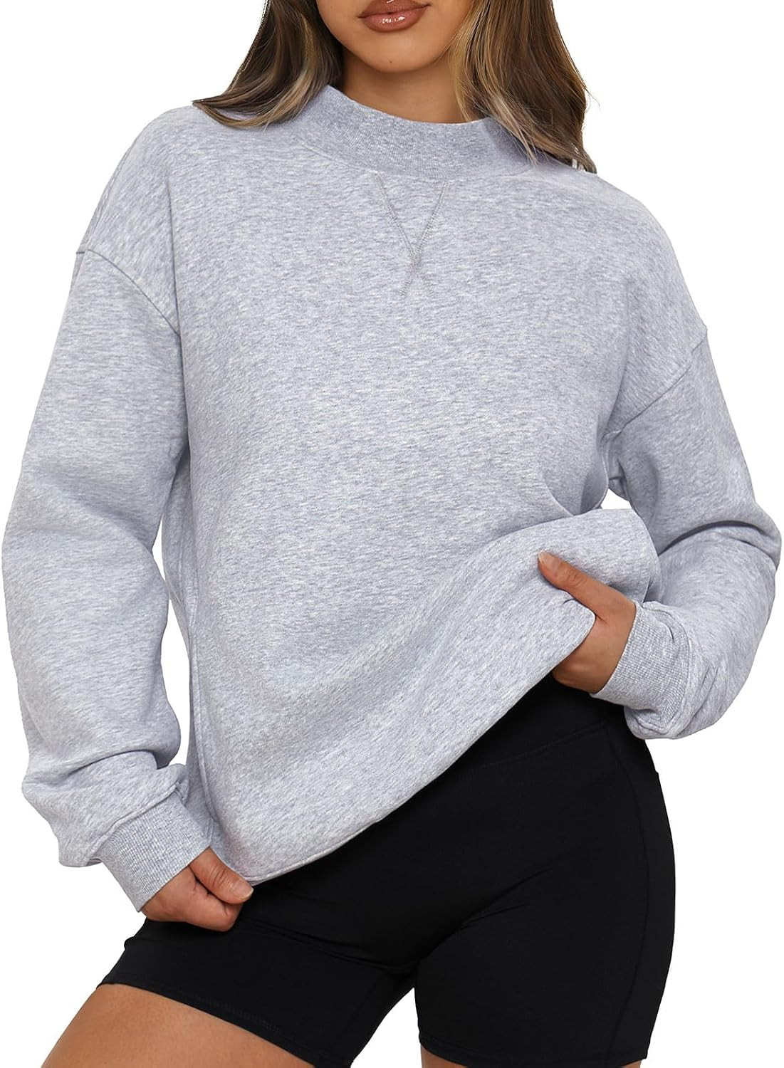SUUKSESS Women Cotton Mock Neck Sweatshirts Oversized Long Sleeve Pullover | Amazon (US)