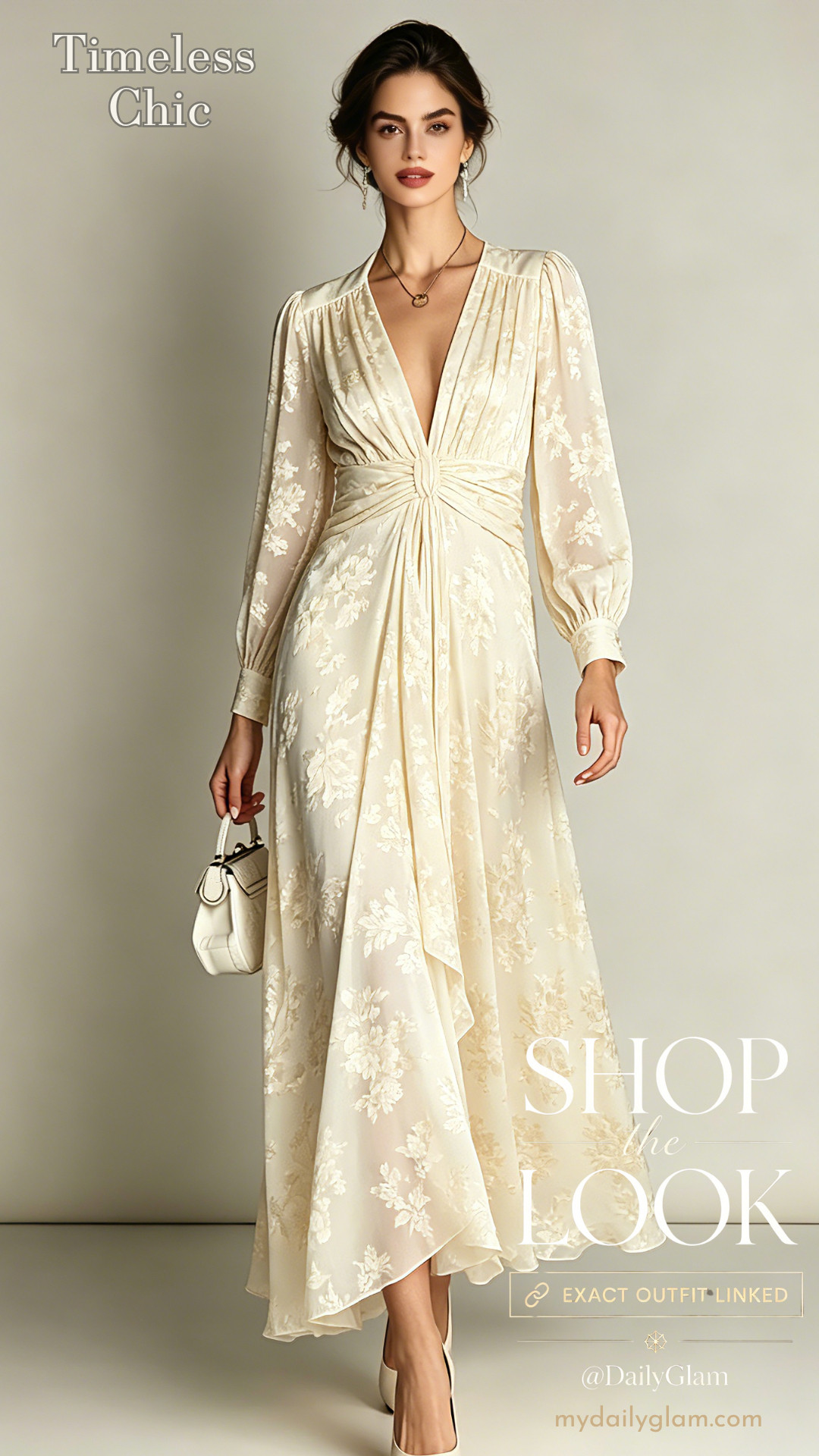 Ivory Floral Jacquard Sheer Long Sleeve Maxi Dress With Ruched Waist | Ideal For Wedding Guest Attire, Bridal Showers And Upscale Evening Events
#FloralDress #WeddingGuestDress #MaxiDress #FormalOutfit #CreamDress 

 #LTKootd #LTKOver40 #LTKWedding