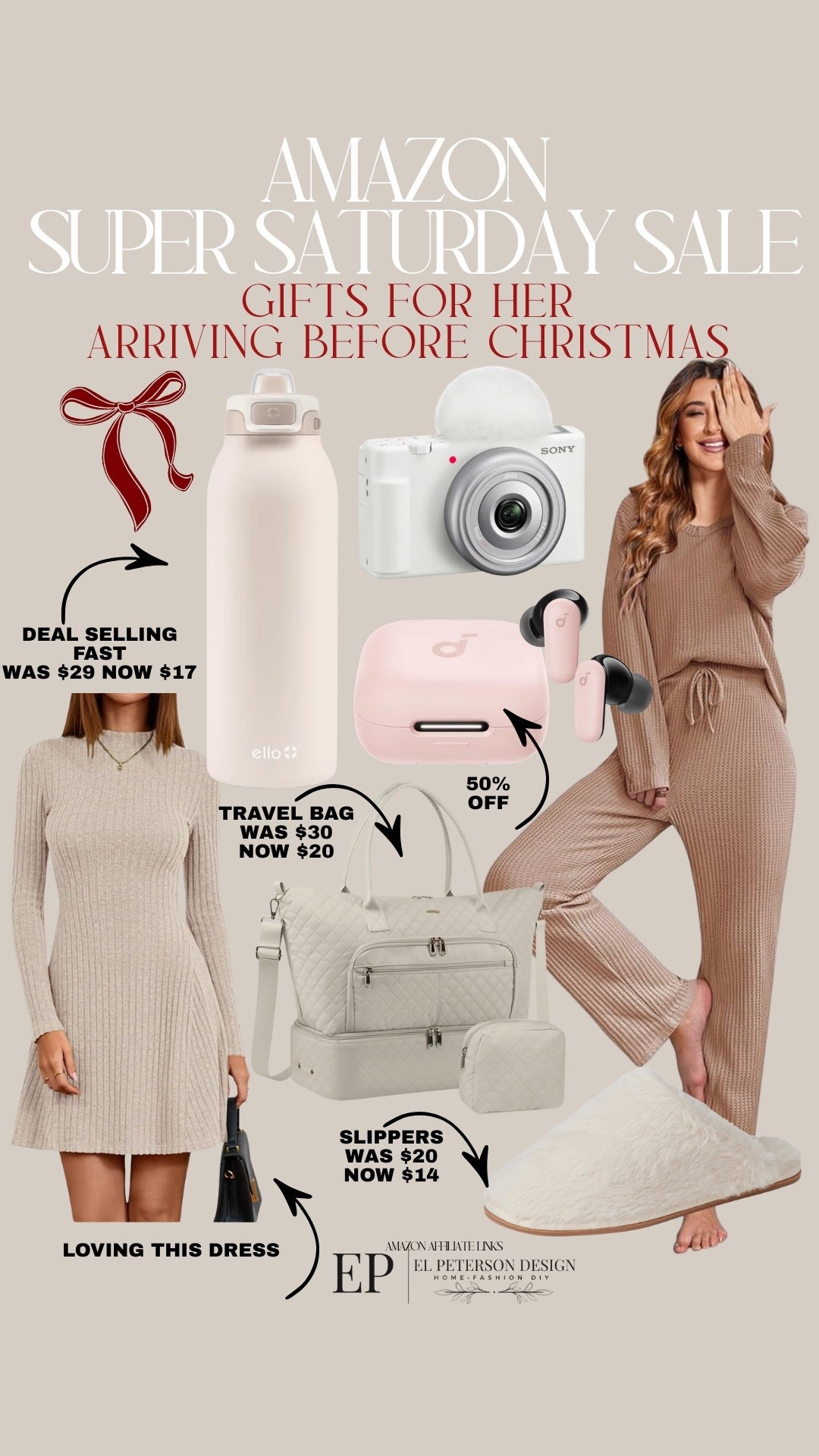 Amazon 
Super Sat Deals Arriving before Christmas 
Water bottle
Lounge set
Dress
Camera
Tote bag
Earbuds 

#LTKFindsUnder100 #LTKGiftGuide #LTKSaleAlert