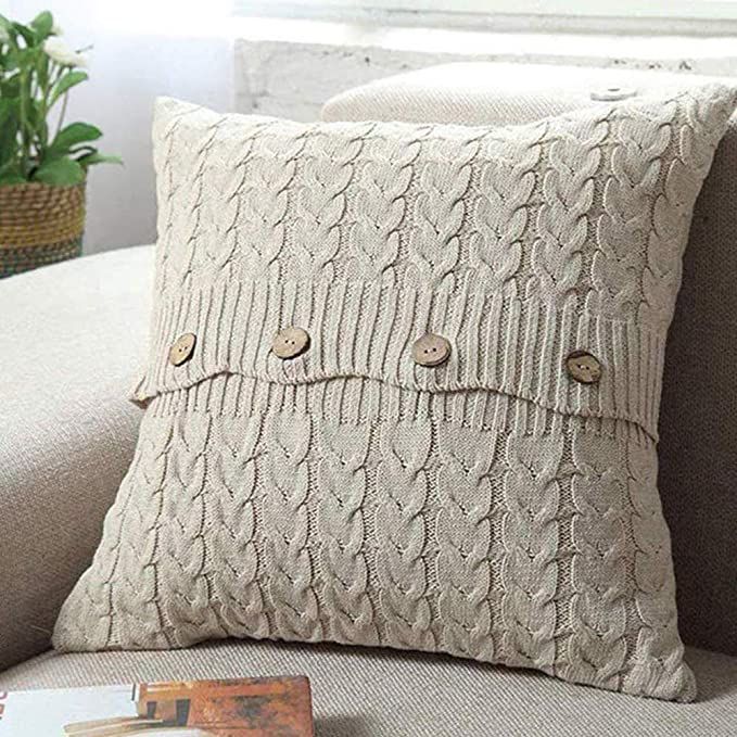 Awishwill Cotton Knitted Pillow Case Cushion Cover Cable Knitting Patterns Square Warm 18" x 18" ... | Amazon (US)