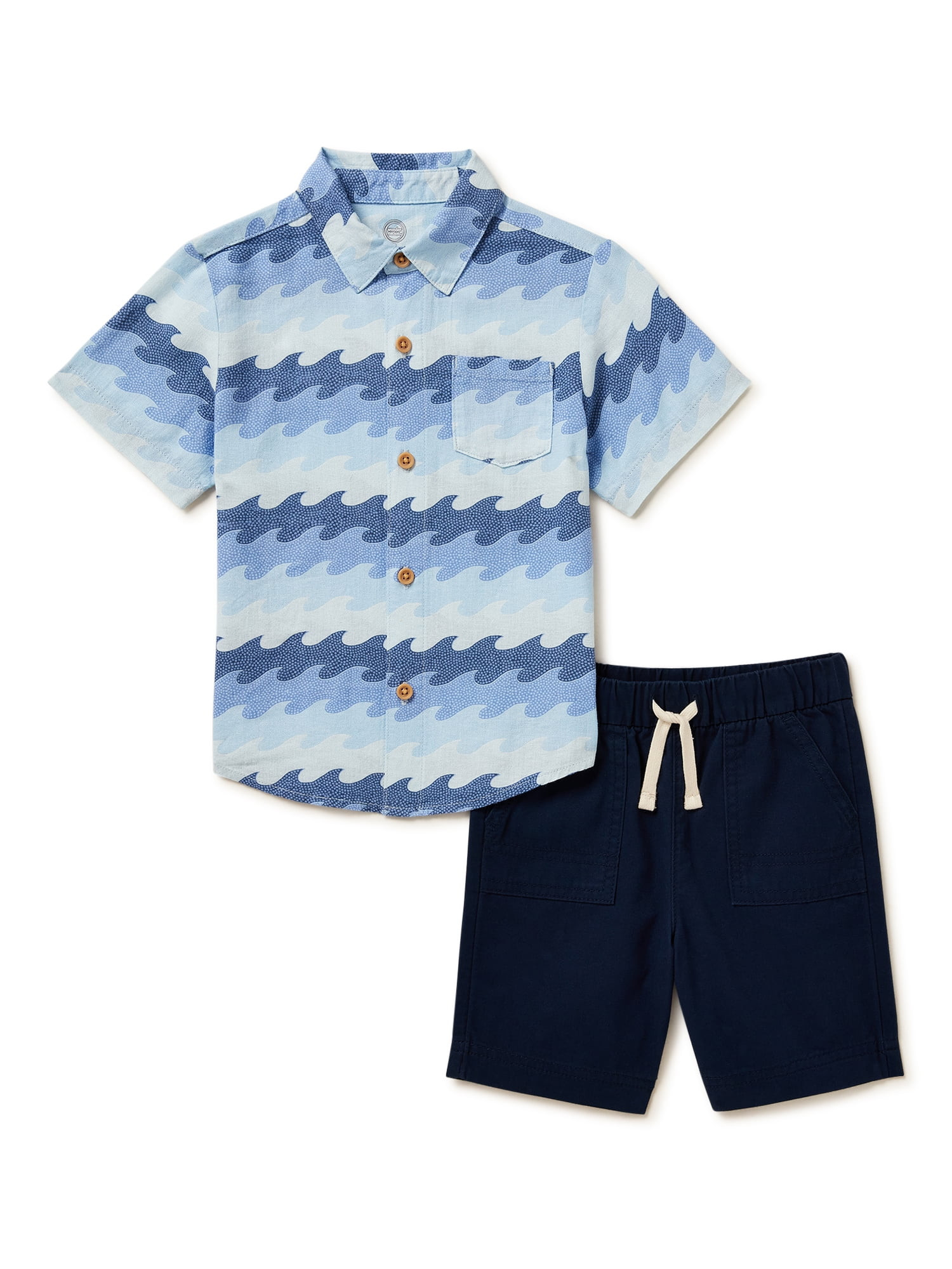 Wonder Nation Toddler Boys Short Sleeve Woven Button Down Shirt and Shorts, 2-Piece Set, Sizes 12... | Walmart (US)