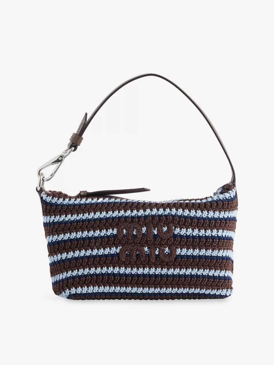 Striped Embroidered-Logo Cotton-Crochet Handbag | Selfridges
