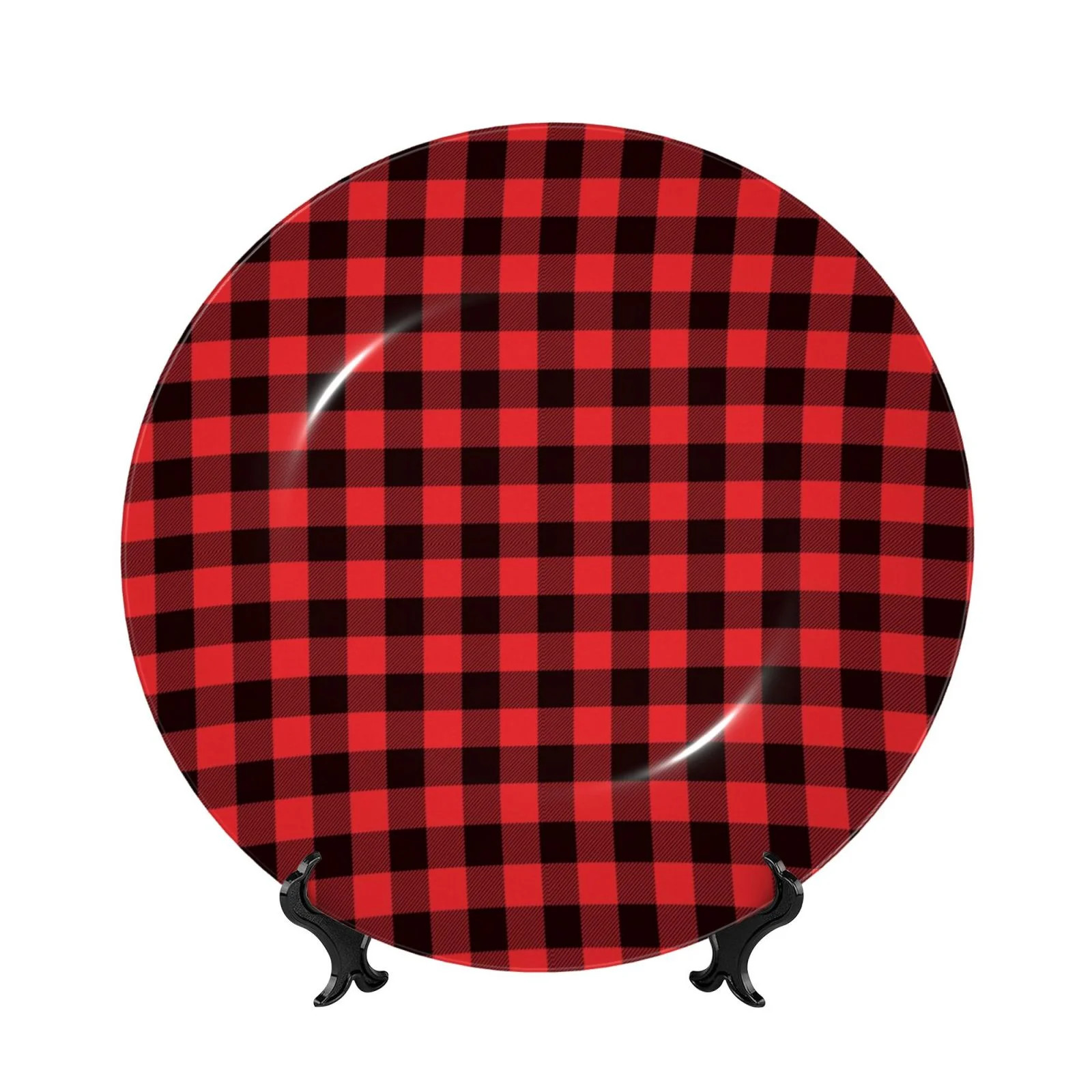 Zufioo Buffalo Plaid Red Black Print Bone China Decorative Plate, Ceramic Dinner Plate with Stand... | Walmart (US)