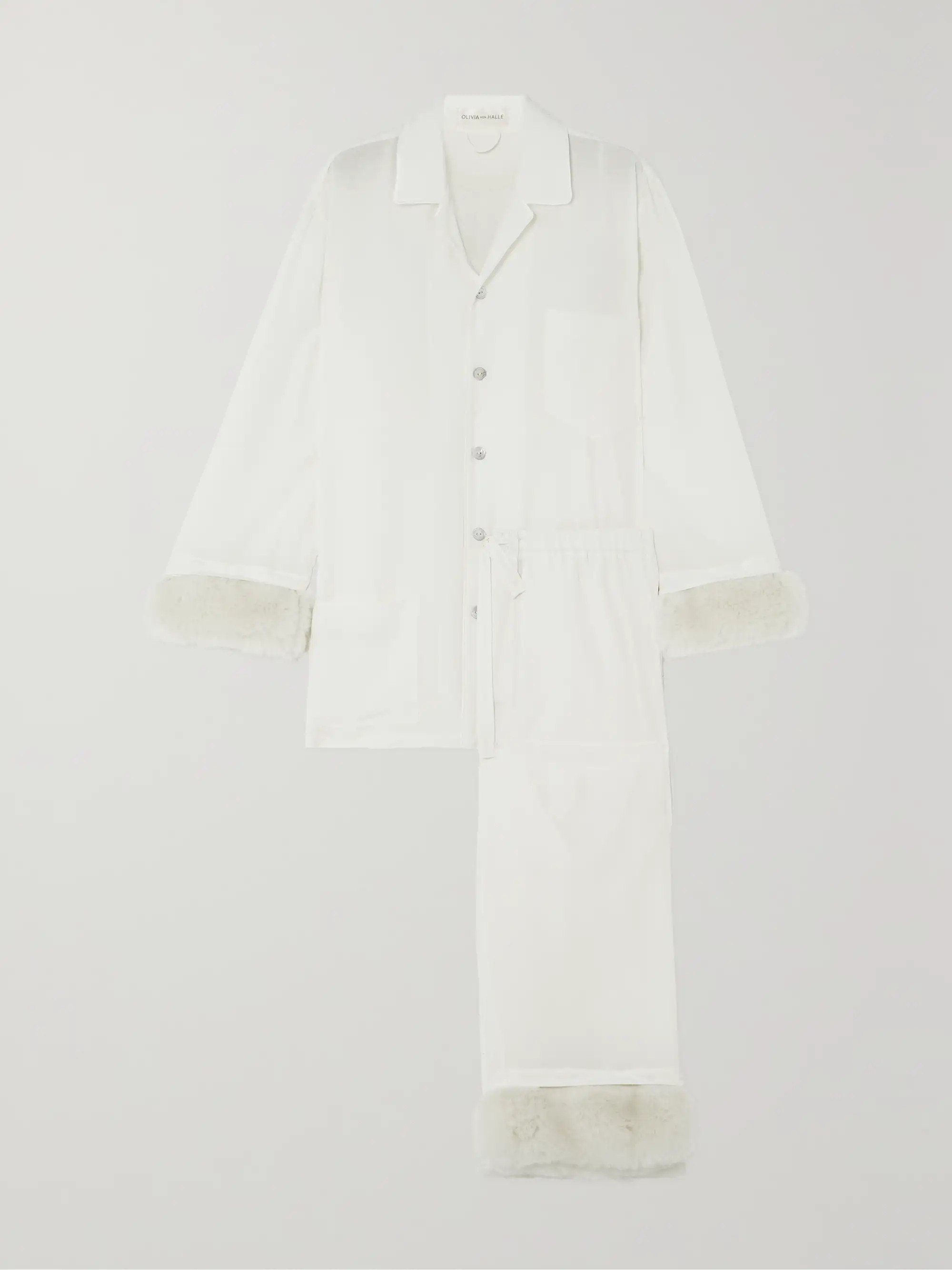 Casablanca faux fur-trimmed silk pajama set | NET-A-PORTER (UK & EU)