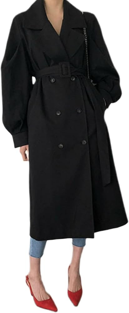 Rteyno Women Double Breasted Long Trench Coat, Classic Lapel Long Autumn Jacket Windproof Overcoa... | Amazon (US)