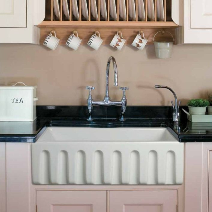 33 Inch Fluted Fireclay Reversible Apron Farmhouse Sink - White | Vintage Tub & Bath