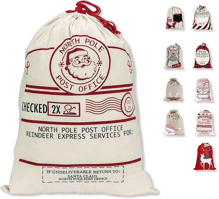 Christmas Santa Sack, Large Christmas Canvas Gift Bag with Drawstring, [Place to Write Wishes] Re... | Amazon (US)