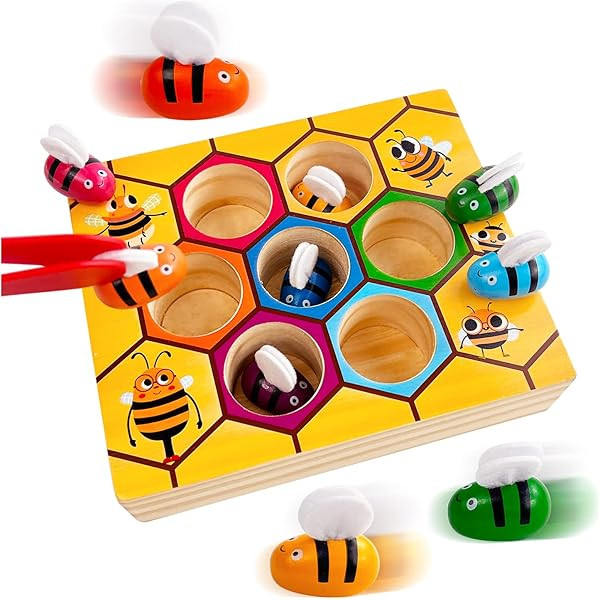 SGVV90 Toddler Fine Motor Skills Toys-Clamp Bee to Hive Matching Game-Wooden Color Sorting Toy for T | Amazon (US)