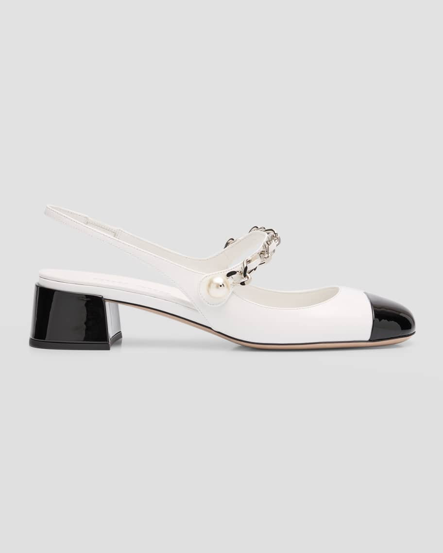 Miu Miu Bicolor Cap-Toe Mary Jane Pumps | Neiman Marcus