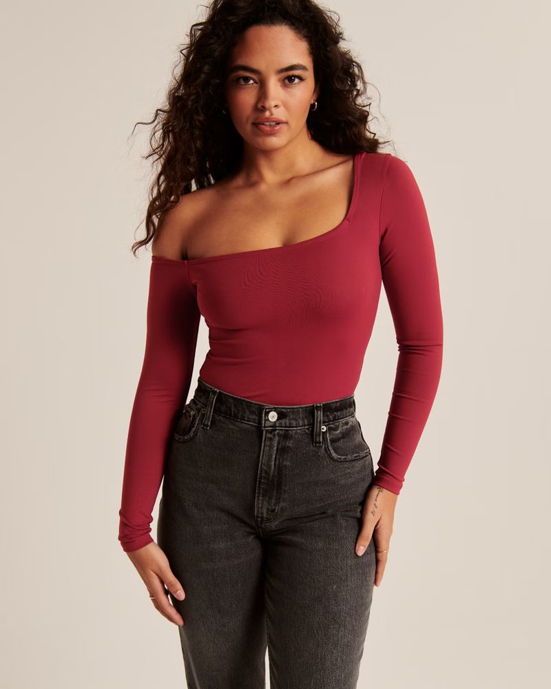 Long-Sleeve Seamless Fabric Asymmetrical Off-The-Shoulder Bodysuit | Abercrombie & Fitch (US)