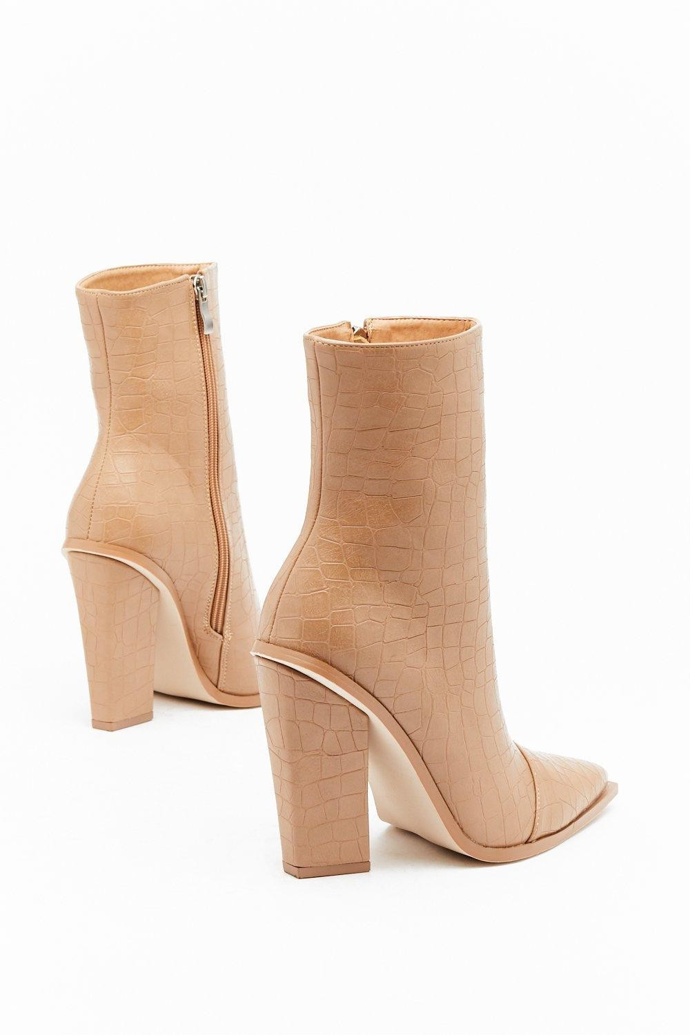 Croc Embossed Pointed Heeled Boots | Nasty Gal (US)
