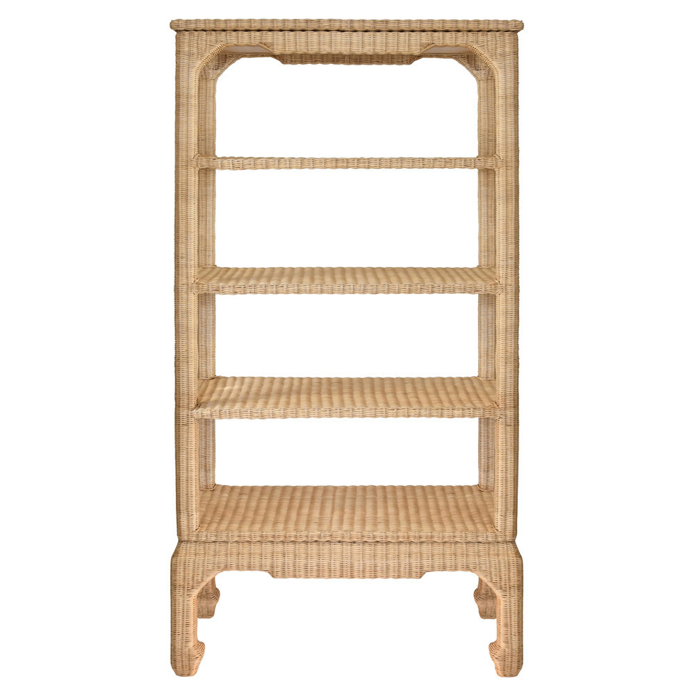 Worlds Away Cavalier Coastal Beach Natural Woven Rattan Etagere | Kathy Kuo Home