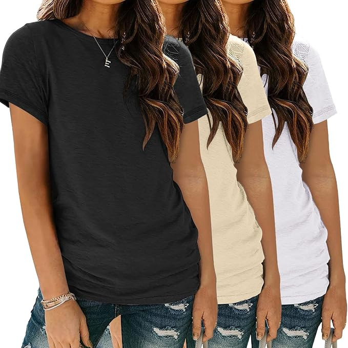 SUNBS Womens 3 Pack T Shirts Basic Short Sleeve Tees Crewneck Fashion Tops Loose Fit Lightweight ... | Amazon (US)