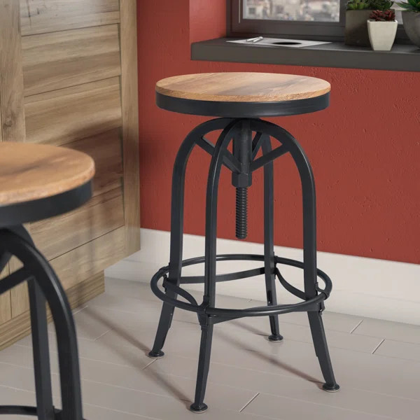 Cothern Swivel Solid Wood Adjustable Height Bar Stool | Wayfair North America