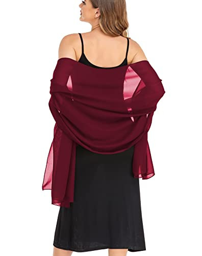 Pukguro Wine Red Shawl Wraps for Womens Chiffon Sheer Soft Shawl Scarf for Wedding Evening Bridal Brugundy 79 * 26'' | Amazon (US)