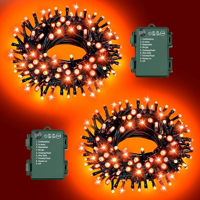 Orange Lights for Halloween Lights String Outdoor Total 100LED 33Ft 8 Modes with Timer Waterproof... | Amazon (US)