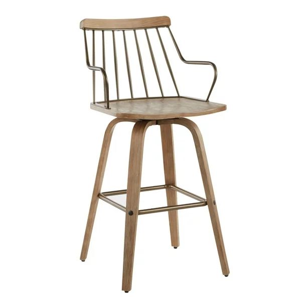 Preston Farmhouse Counter Stool In White Washed Wood And Antique Copper Metal - Walmart.com | Walmart (US)