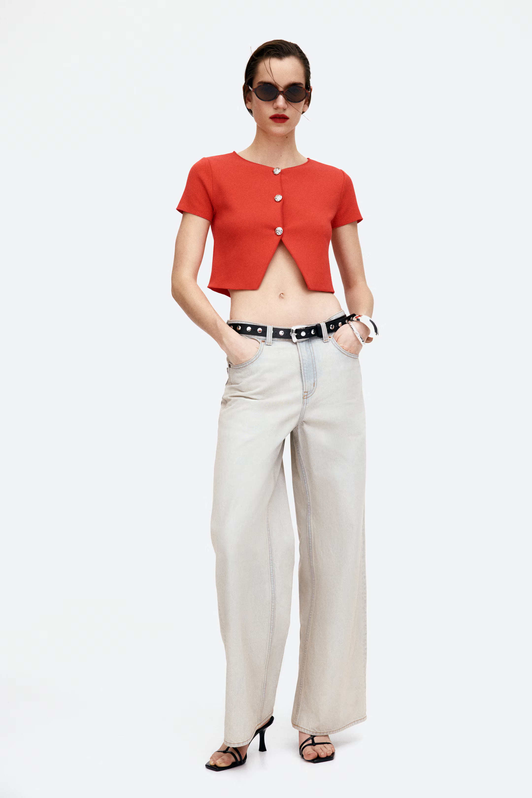 Short-sleeved jersey cardigan - Red - Ladies | H&M GB | H&M (UK, MY, IN, SG, PH, TW, HK)