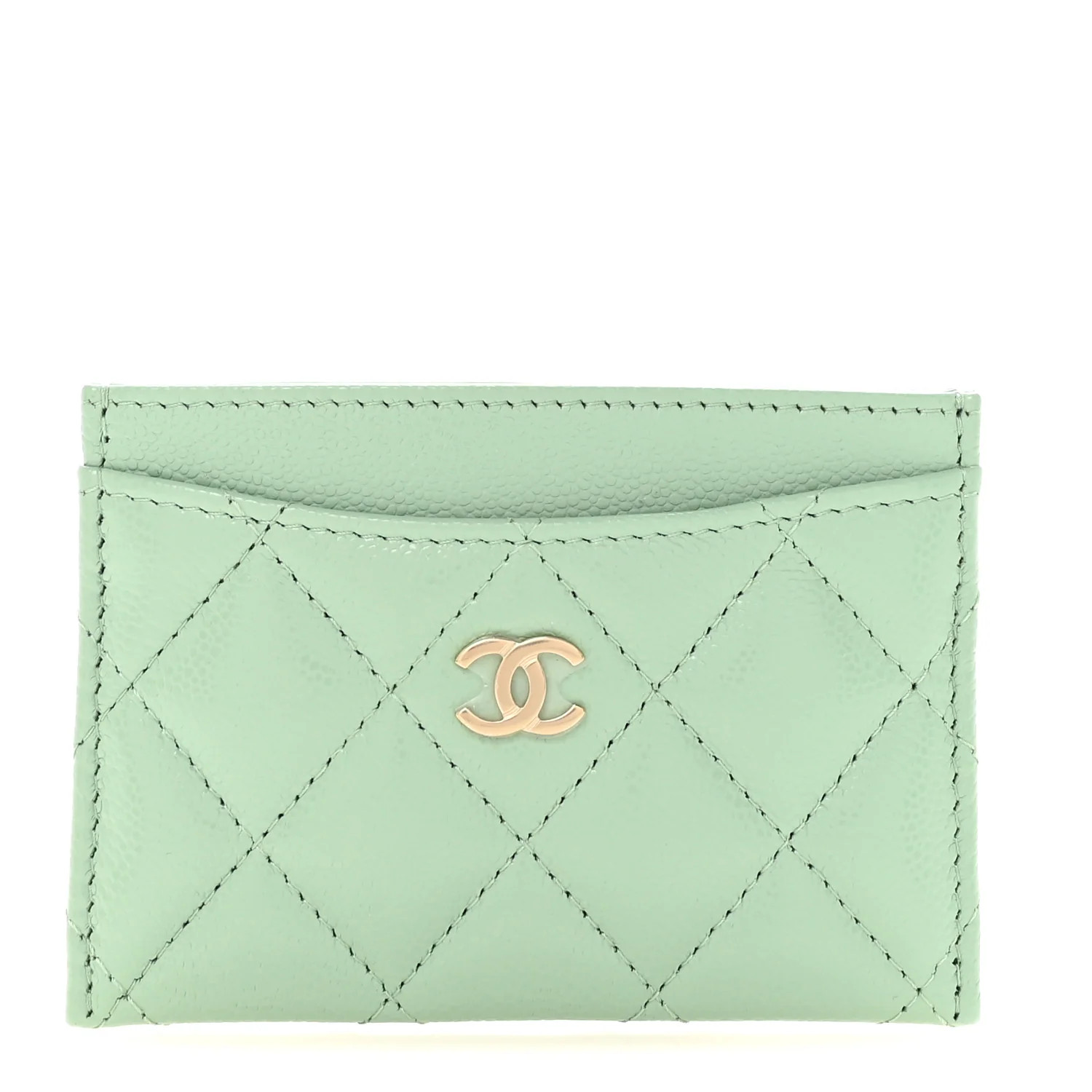 Caviar Quilted Card Holder Light Green | FASHIONPHILE (US)