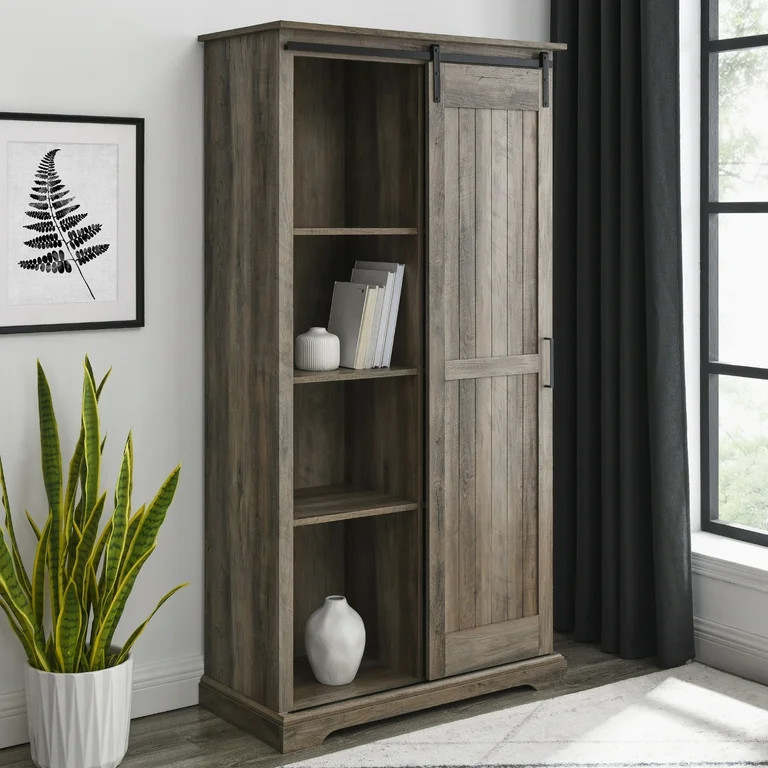 Manor Park Modern Farmhouse Sliding Door Vertical Cabinet, Grey Wash | Walmart (US)