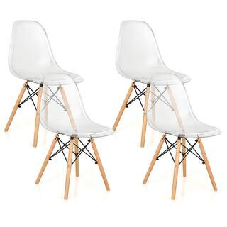 White Dining Chairs Modern Plastic Shell Side Chair with Clear Seat and Wood Legs (Set of 4) | The Home Depot