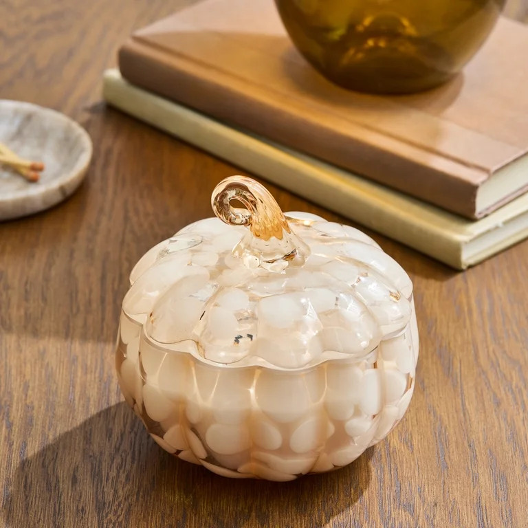 Better Homes & Gardens 2-Wick 8 oz White Tortoiseshell Glass Pumpkin Jar Candle, Pumpkin Snickerd... | Walmart (US)
