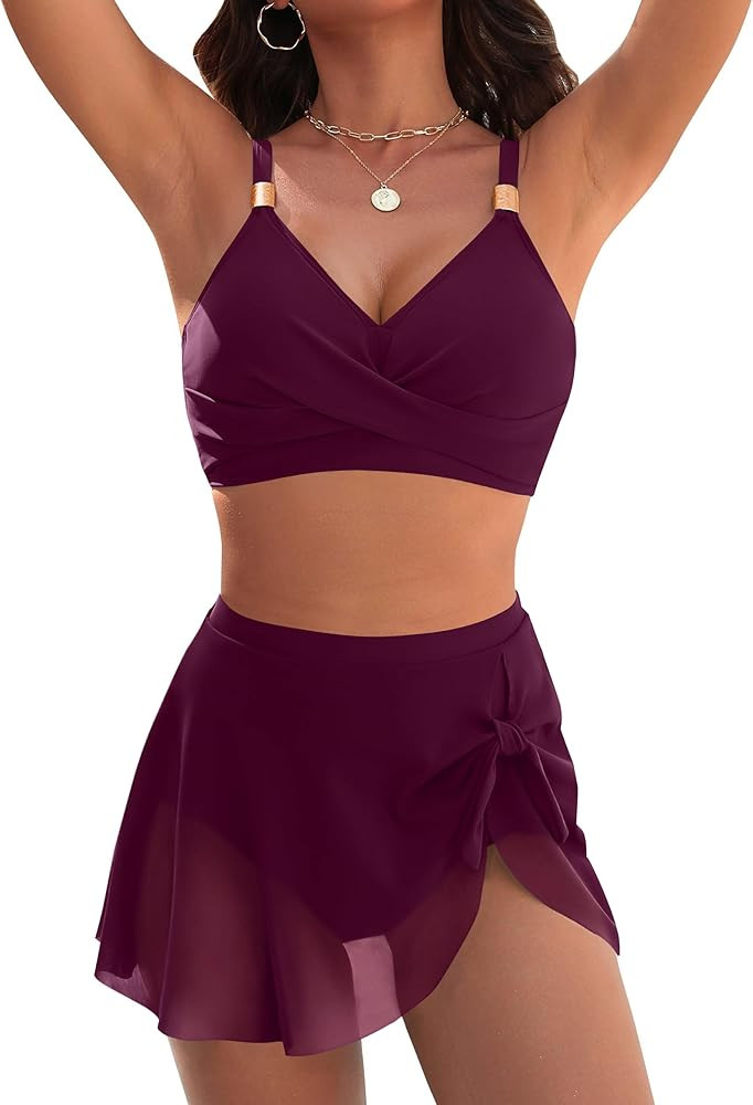 Blooming Jelly Womens High Waisted Bikini Set Gold Metal Two Piece Swimsuits Tummy Control Tie Kn... | Amazon (US)